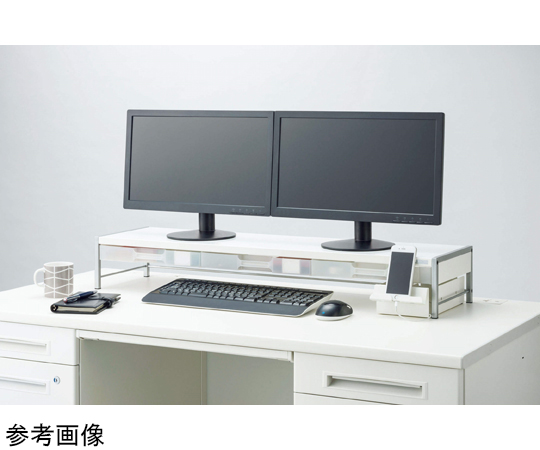 デスクラック 黒いフレームで整理された書類や文房具が並ぶ状態