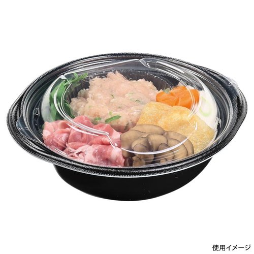 麺容器 MFPリコット18-20(40) 黒W エフピコ 黒色の蓋が装着された容器が並ぶ様子