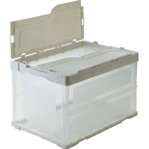 折りたたみコンテナ　軽量タイプ　フタ一体型　50L　ホワイト/透明　1台
