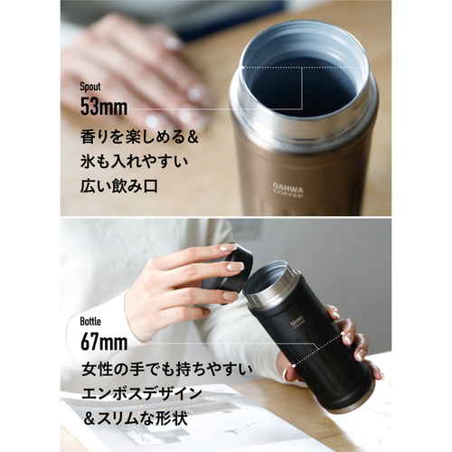 水筒　カフアコーヒーボトル2　グレー スッキリとしたシルエットの商品の全体像が見える状態