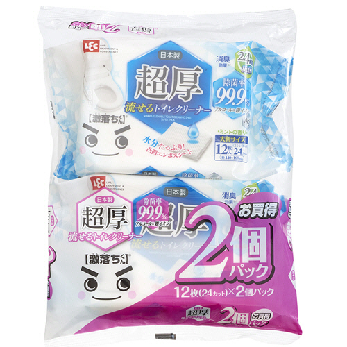 激落ち 超厚 流せるﾄｲﾚｸﾘｰﾅｰ 大判ﾀｲﾌﾟ 12枚(24ｶｯﾄ)/個 1ﾊﾟｯｸ(2個)画像