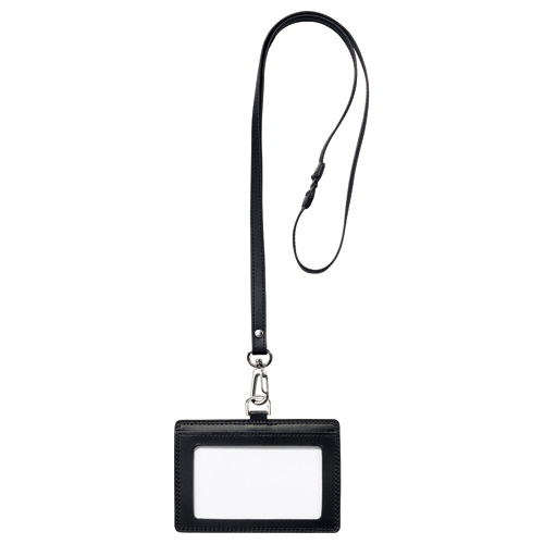 本革製ﾈｰﾑｶｰﾄﾞﾎﾙﾀﾞｰ ﾖｺ型 ｽﾄﾗｯﾌﾟ付 ﾌﾞﾗｯｸ 1個画像