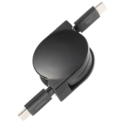 USB2.0　Type-C　巻取りケーブル　PD60W　ブラック　1個