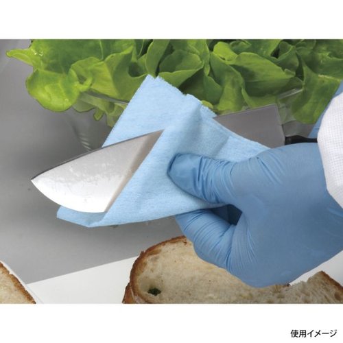 カウンタークロス ハイジェネブルーハンディワイパー 100枚 日本製紙クレシア パッケージの角度が斜めから見える状態で、蓋の開いた部分がわずかに見える。