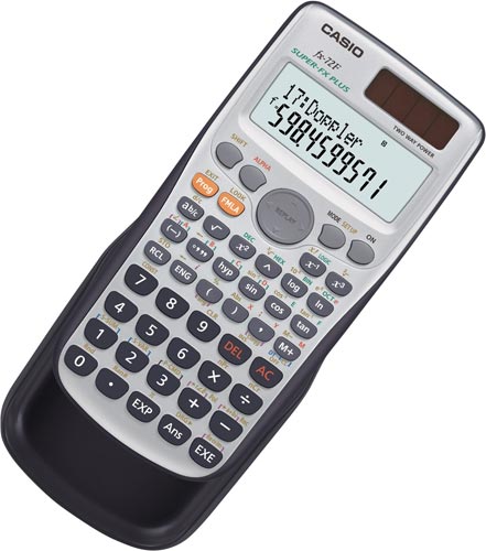 プログラム関数電卓 FX-72F-N 正面から見た電卓のディスプレイとボタンが明瞭に確認できる状態