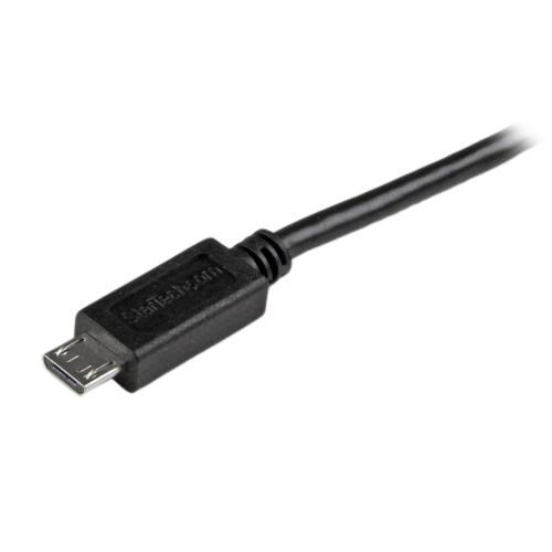 USB2.0-マイクロUSBケーブル　15cm　USB-A(オス)-USB　Micro-B(オス)　ブラック　1本 ケーブルの両端にコネクタが見えるように配置された状態