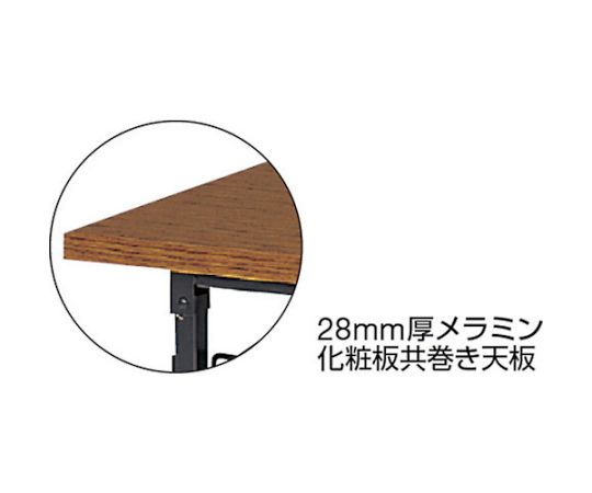 折りたたみ会議テーブル　1800X600XH700　チーク 木目調の表面が際立つ折りたたみ式のテーブルが正面から見える状態