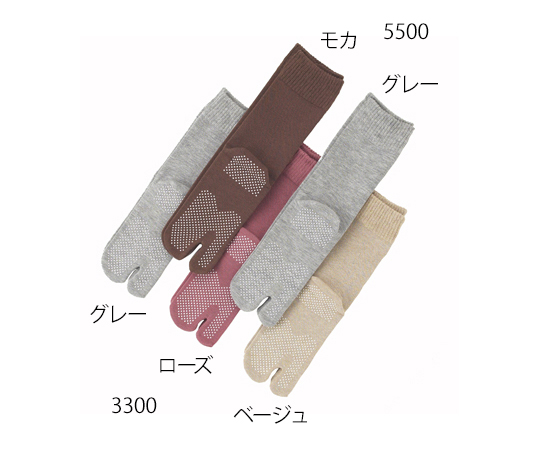 紳士タビ型ゴムなしすべり止めソックス　グレー 上部から見た、つま先部分に切り込みのある靴下が水平に置かれている様子