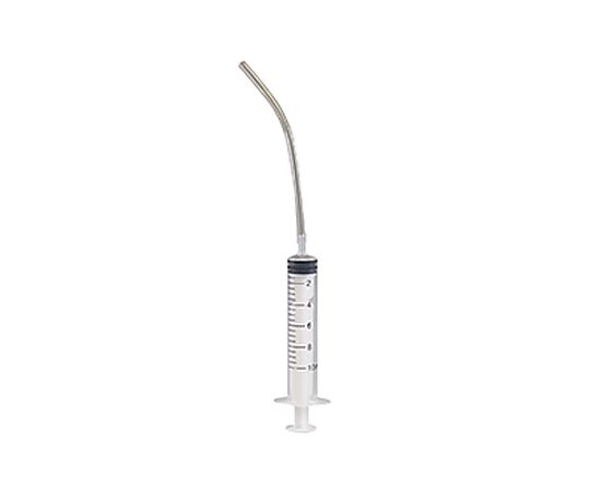 10.0ml 注入型計量容器(吸水チューブ付) 透明な容器と吸水チューブが一体となった状態で、計量目盛りが見える。