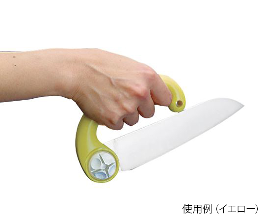 UDグリップ包丁 イエロー 刃部が鮮やかなイエローのグリップを持つ包丁の側面