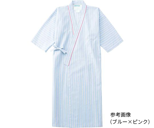 患者衣ガウン（男女兼用）　ブルー×ブラウン　L画像
