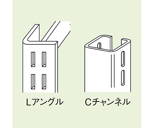900mm スチール棚用耐震ベルト(アングル・チャンネル用) 側面から見た耐震ベルトが取り付けられた棚の様子