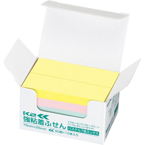 強粘着ふせん　Ｋ２　７５×２５　パステル混色１０冊画像