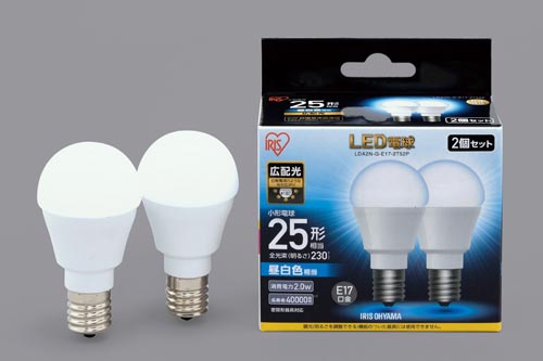 ＬＥＤ　Ｅ１７　広配光２５形　電球色　２個入