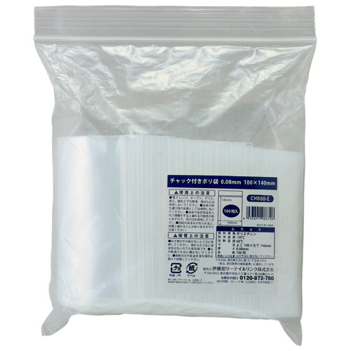 ﾁｬｯｸ付ﾎﾟﾘ袋 0.08×100×140mm 1ﾊﾟｯｸ(100枚)画像