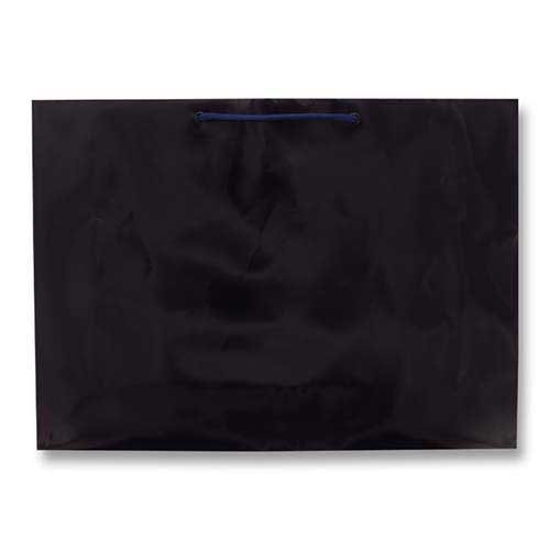 おしゃれなツヤあり仕様で、ネイビーの手提げ紙袋