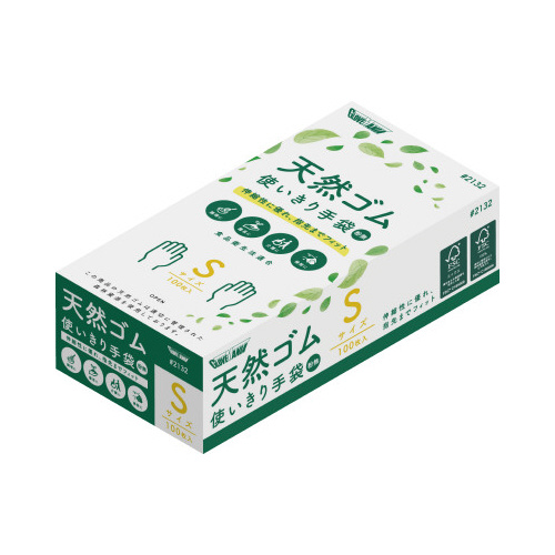 天然ゴム使いきり手袋　ＦＳＣ　粉無　１００枚　Ｓ画像
