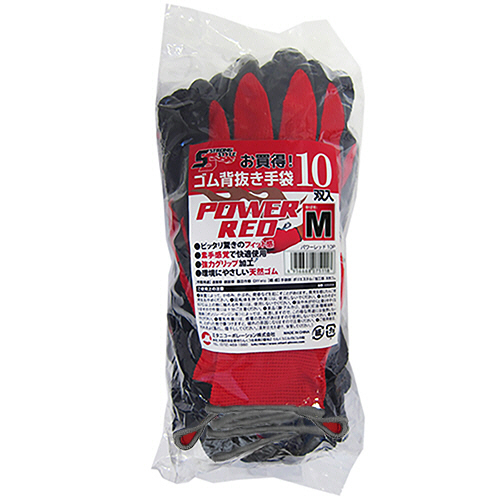 ｺﾞﾑ背抜き手袋 ﾊﾟﾜｰﾚｯﾄﾞ M 1ﾊﾟｯｸ(10双)画像