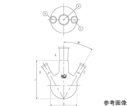 三ツ口フラスコ　3,000mL　34/45・19/38画像
