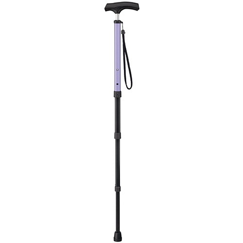 愛杖　ポケットステッキ　約75-91cm(4段階調節)　グリップ:ブラック　シャフト:藤色　1本画像
