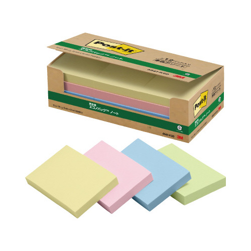 ポストイット　再生紙ノート　７５×５０　混色１２冊画像