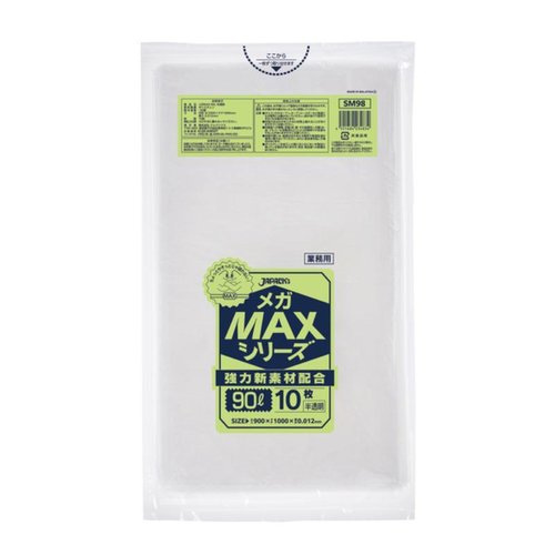 大容量ゴミ袋 SM98 MEGA MAX 90L 半透明 10枚 ジャパックス