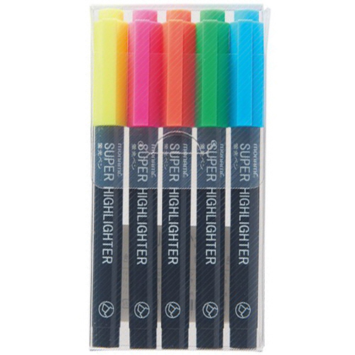 蛍光ﾍﾟﾝ SUPER HIGHLIGHTER 5色ｾｯﾄ(黄･桃･橙･緑･水色) 1ﾊﾟｯｸ