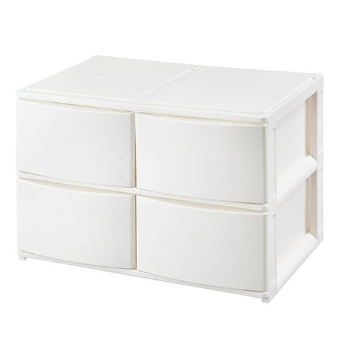 収納ケース 引き出し 幅39×奥行26.5×高さ26.5cm ワイド 深ショート4段 ホワイト画像