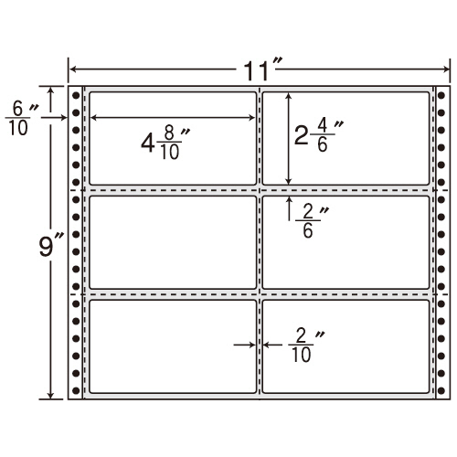 ﾅﾅﾌｫｰﾑ 連続ﾗﾍﾞﾙ Mﾀｲﾌﾟ 11×9ｲﾝﾁ 6面 荷札ｻｲｽﾞ･横2本縦3本ﾐｼﾝ 1箱(500折)画像