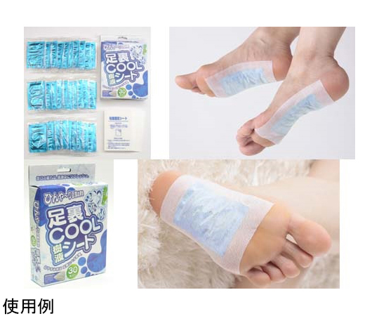 足裏　COOL　樹液シート　30枚×36個入 パッケージが横向きで積み重ねられ、シートのデザインが一部見える状態