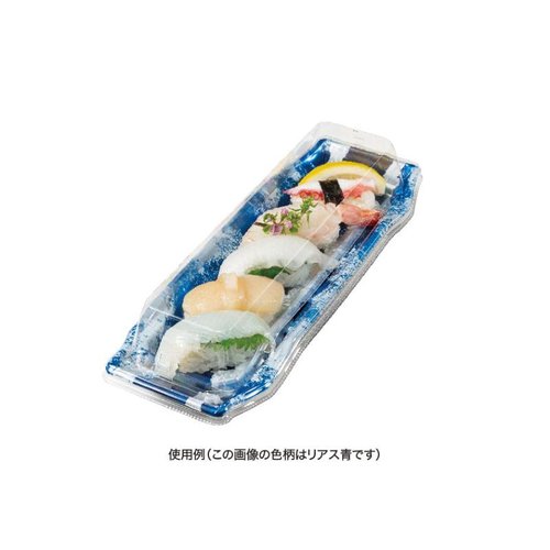 寿司容器 バイオPS うつくし盛 1-5B いざなみ青 リスパック 提灯のような形をした、透明な風合いの容器が並ぶ様子