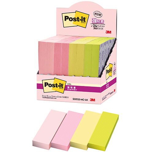 ﾎﾟｽﾄ･ｲｯﾄ 強粘着ふせん ﾏﾙﾁｶﾗｰ4 75×25mm 4色 1ﾊﾟｯｸ(24冊)画像