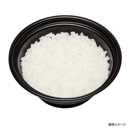 どんぶり容器 テイク丼 190B 黒 リスパック 黒いどんぶり容器が正面から見える状態、透明な蓋の詳細も確認できる。