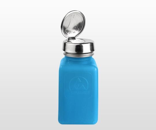 静電気拡散性ボトル(角型)ワンタッチ 180mL 透明なボトルの角がはっきりと見える状態、キャップが開いた様子