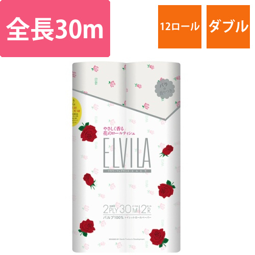 トイレットペーパー　エルビラ「バラ」　ダブル　30m　1パック(12ロール)画像