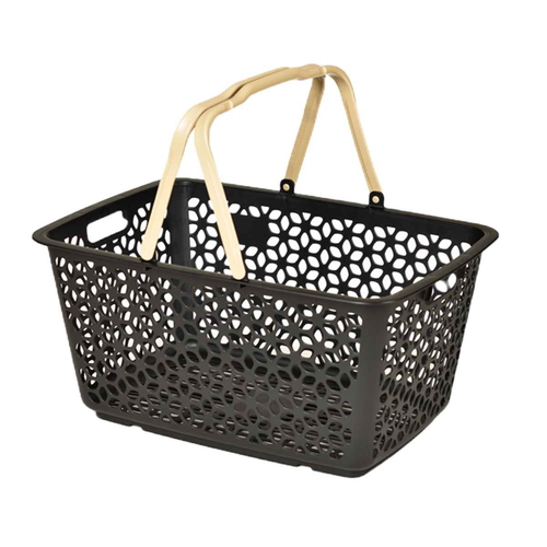 買い物かご　ハンドル積み重ねバスケット　レジかご　ブラック画像