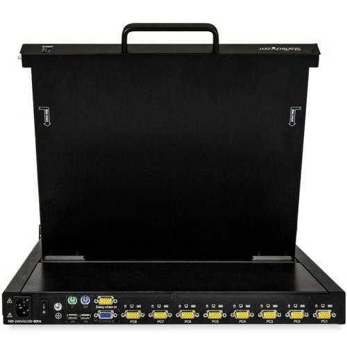 KVMコンソール　ラックマウント型　8ポート　17型モニター　1台 ディスプレイと操作パネルが一体化したラックマウント型のモニターの正面。