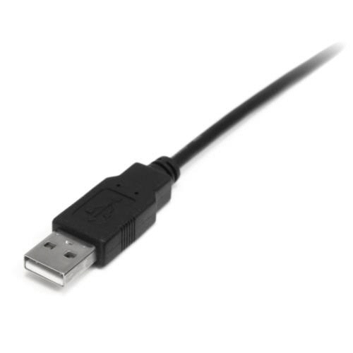 ミニUSB2.0ケーブル　2m　A(オス)-Mini　B(オス)　ブラック　1本 コードエンドが明瞭に見える、平置きされた状態