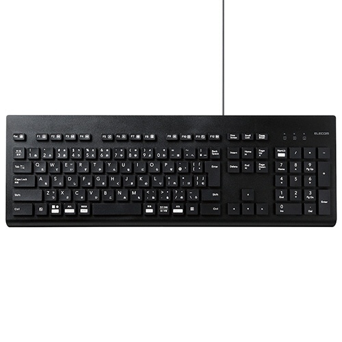 洗える　抗菌　有線キーボード　ブラック　1台 上面から見下ろしたキーボード、クリーンな表面が特徴的