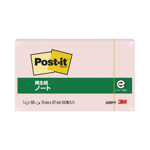 ポストイット　再生紙ノート７５×１２７　ピンク１冊画像