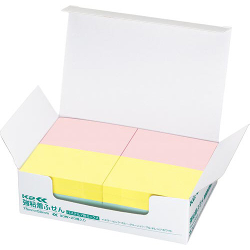 強粘着ふせん　Ｋ２　７５×５０　パステル混色２０冊画像