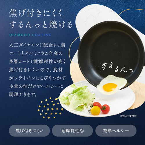 軽量IHダイヤフライパン28cm深型 取っ手が付いた深型のフライパンが正面から見える配置