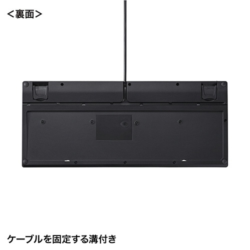 USBハブ付コンパクトキーボード(USB3.2ポート・USB2.0ポート付き)　テンキーなし　ブラック　1台 キーボード本体が正面から見える状態で、USBポートが側面に配置されている。
