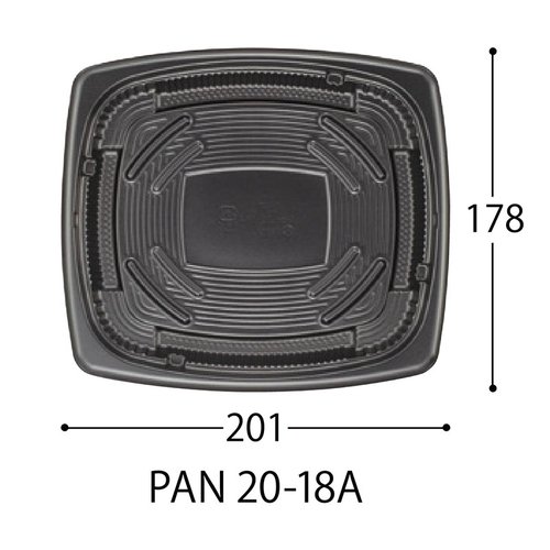 軽食容器 CT 街デリ PAN 20-18A BK 身 中央化学 黒色の軽食容器が透明な蓋の上に置かれている様子
