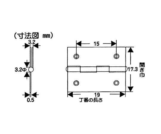 真鍮Nメッキ丁番　19mm　2個入 2個が左右対称に並んだ状態で、輝く表面が際立つ。