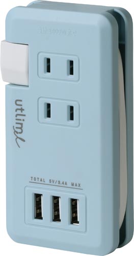 ポータブルコンセント　ＵＳＢポート付　ライトブルー画像
