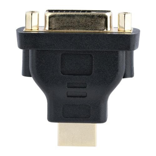 HDMI-DVI-D変換アダプター　ブラック　1個 黒い変換アダプターが正面から撮影されている。