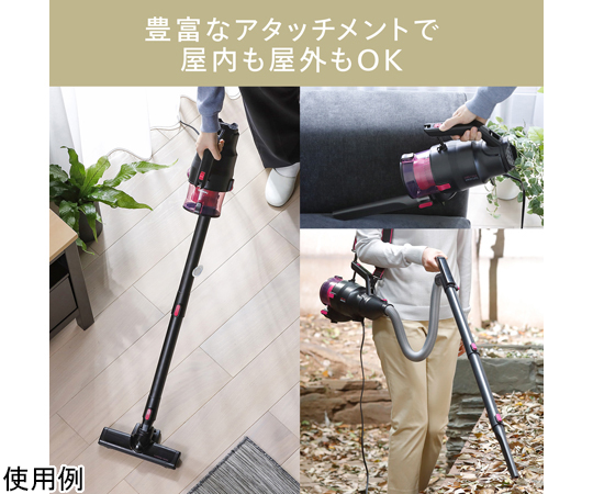 パワフルハンディクリーナー 黒いボディの小型クリーナーが横向きで置かれている様子