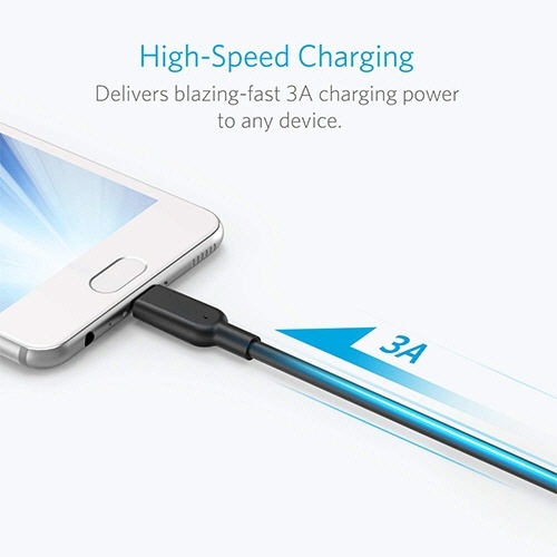 ANKER　PowerLine　II　USB-C&USB-A　ケーブル(USB3.1　Gen2対応)　0.9m　ブラック　1本 ケーブルの端子部分が鮮明に写された状態