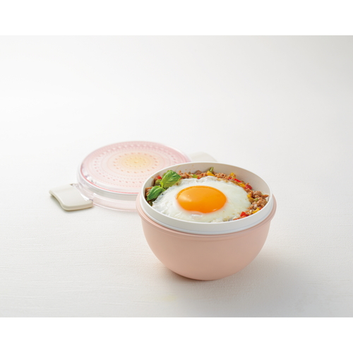 弁当箱　FORELSKET　ランチボウル　PK　ピンク 透明な蓋付きのピンク色のボウルが正面から見える状態